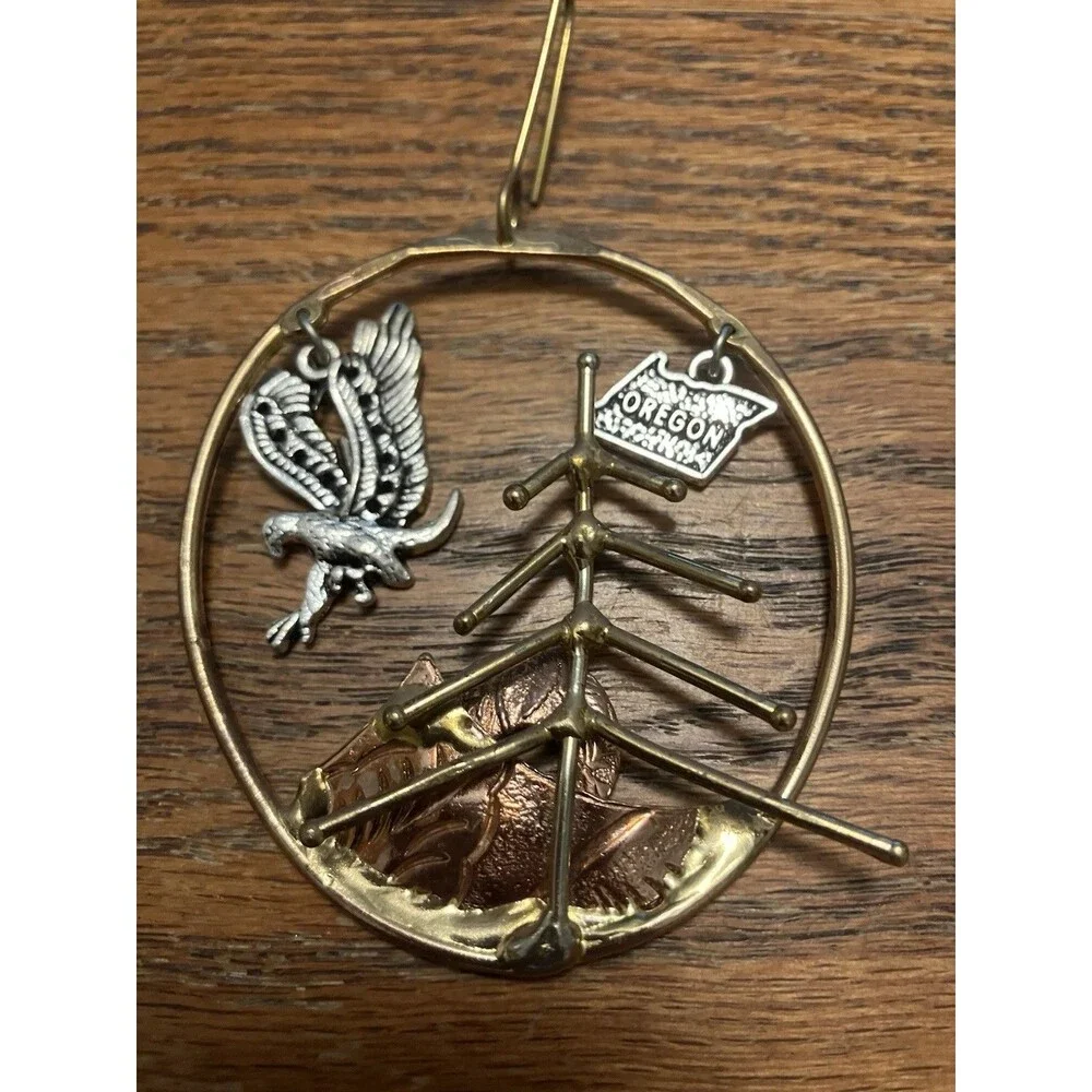 Oregon Metal Ornament silver copper bronze round Artisan Crafted Holiday